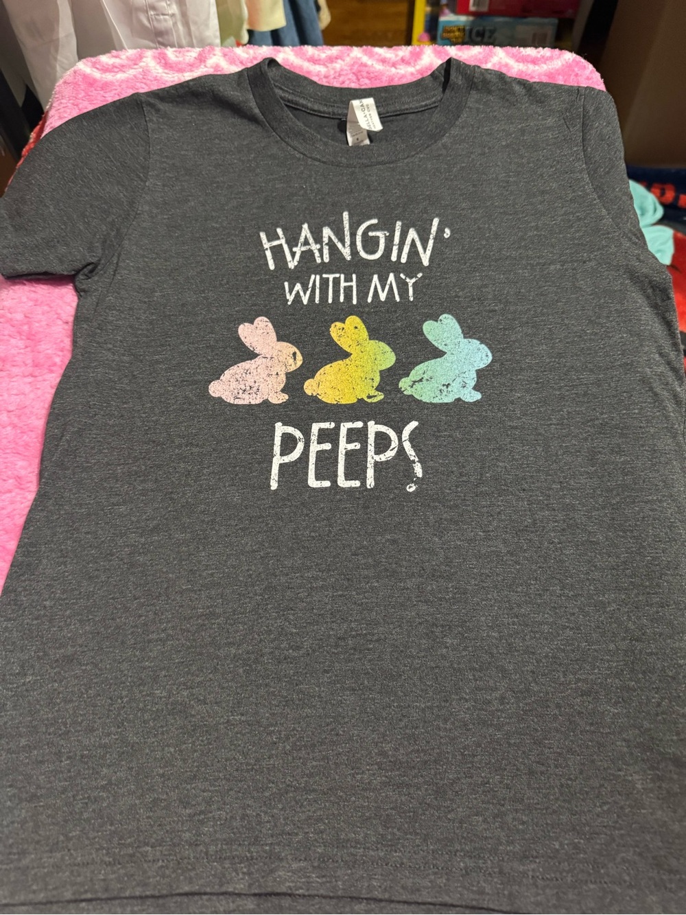 Bella Canvas Charcoal Gray 'Hangin' With My Peeps' Pastel Bunny Tee